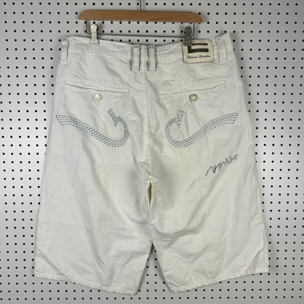 Coogi White Denim Baggy Shorts Size 38 Rhinestone‎ Hip Hop Denim 90s Skater Rap